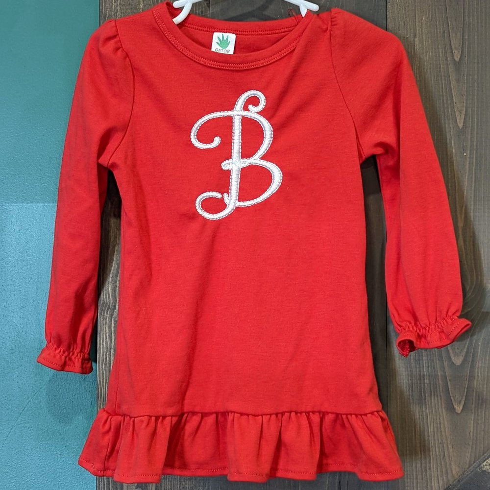B monogram red l/s ruffle shirt
